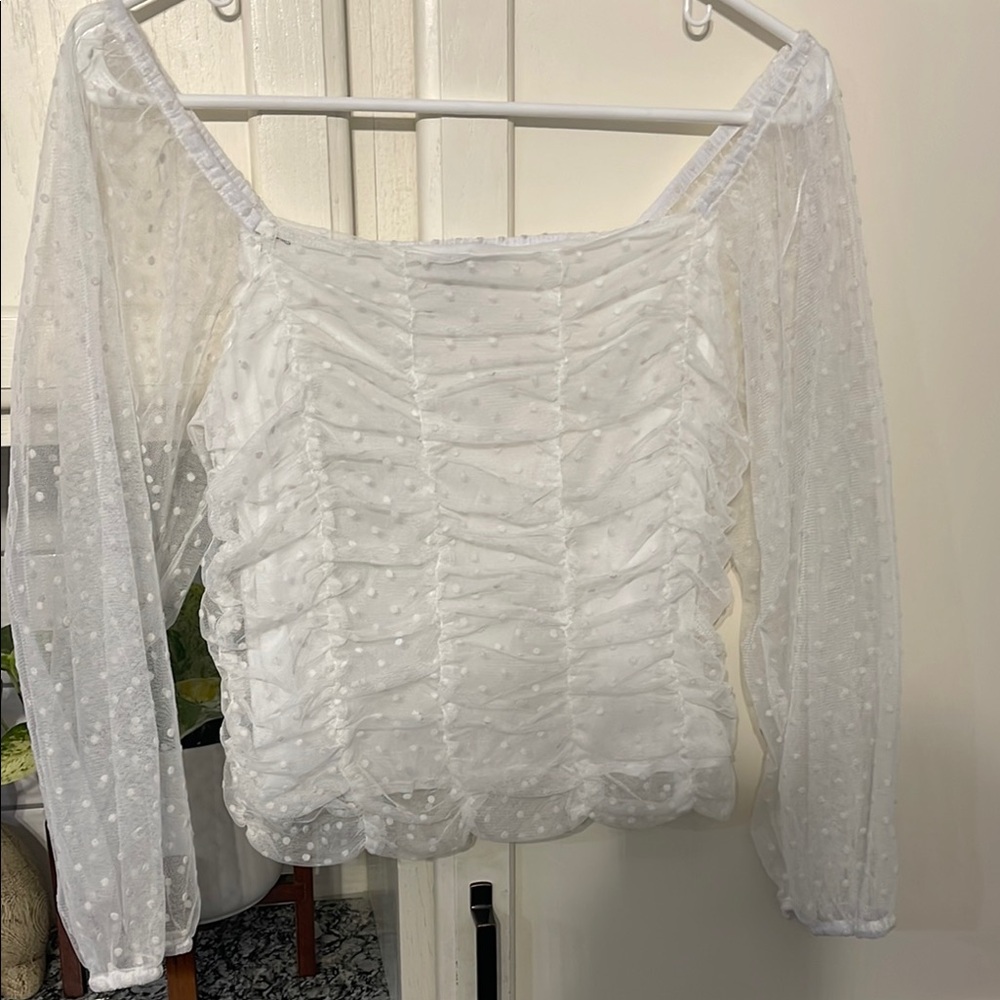 Ambiance White Ruched Puff Sleeve Blouse